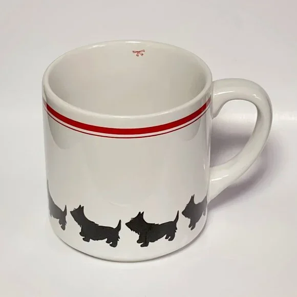 Dog Scottie set of 3 Dog Coffee Mugs White with Red Stripes & Red Bows, CUTE! - Picture 2 of 7